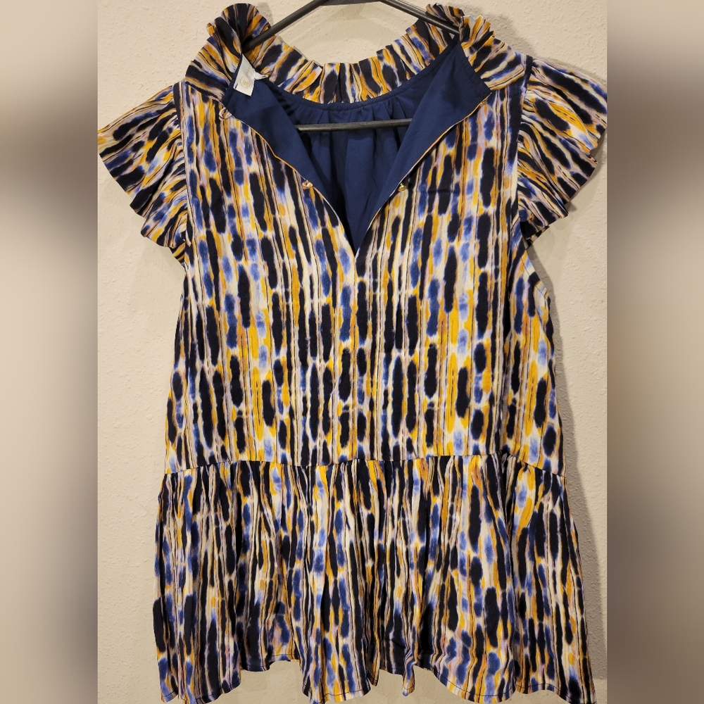 Carter Lynn Calter, Aurora Women's Top Size Medium Colorful Watercolor Drizzle